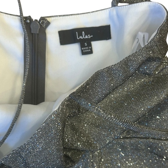 Lulu's Semi Formal Prom Silver Metallic Shiny Spaghetti Strap Mini Dress Small - Picture 4 of 7